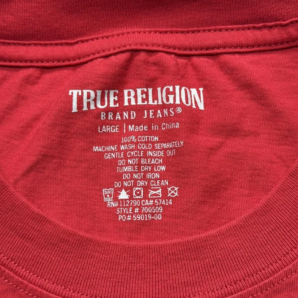True Religion Shirt Mens L Red Guitar Buddha Graphic Crewneck Cotton Tee‎